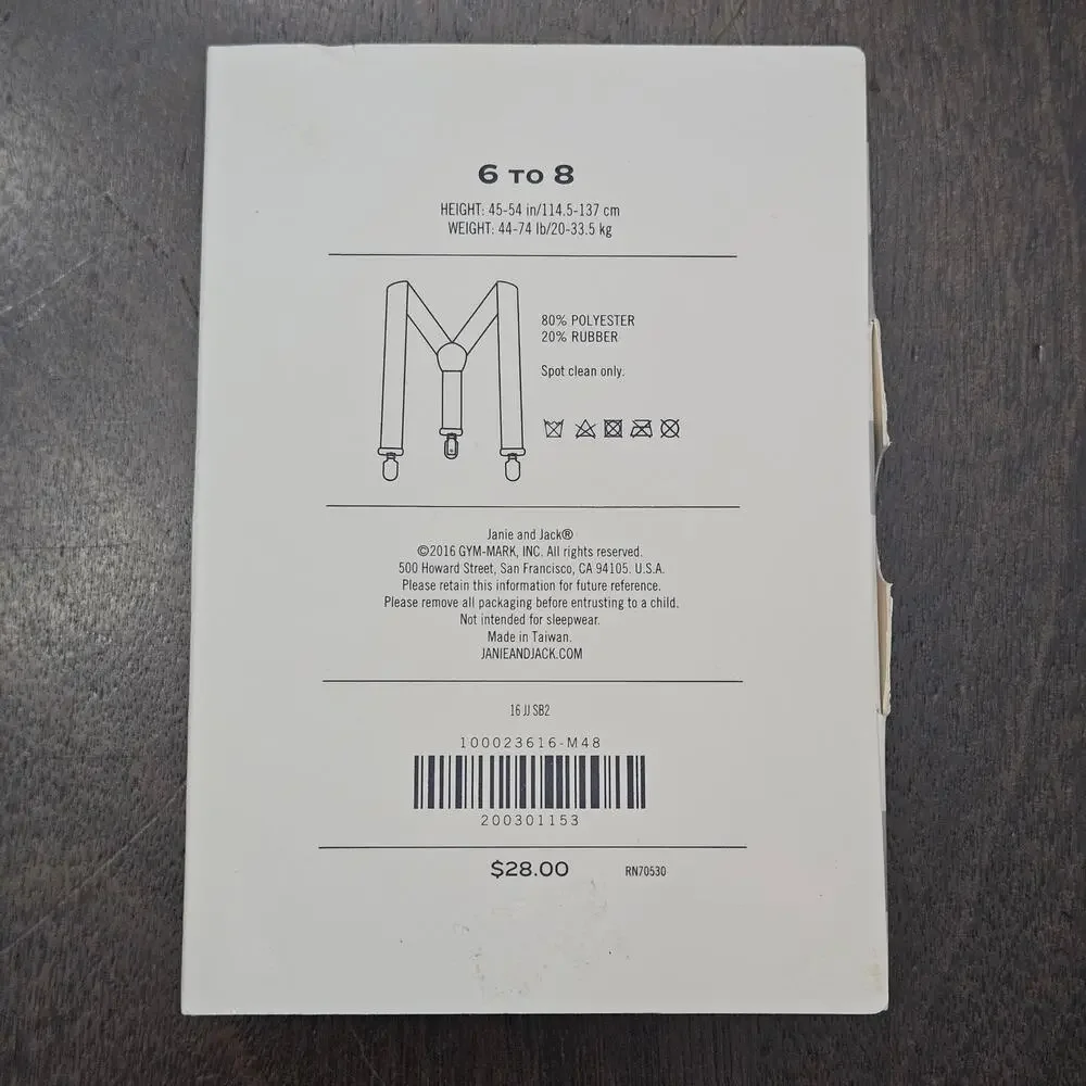 Janie and Jack Black Suspenders Kids Size 6–8 Adjustable Formal NEW Classic Prep